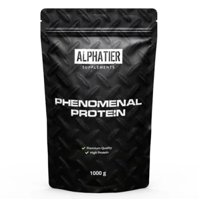 Abbildung von Alphatier Proteinpulver Erdbeere 1 kg Eiweißpulver mit 81% Protein Strawberry Eiweißshake ohne Whey, Zucker + Laktose Eiweiß Pulver 1000 g