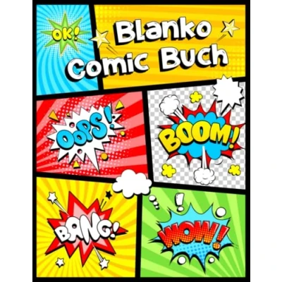 Abbildung von Blanko Comic Buch: Leeres Comicbuch zum Zeichnen mit Sprechblasen. Heft Für Kinder und Erwachsene.