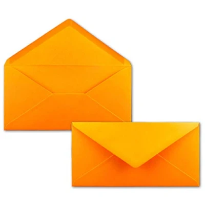 Abbildung von 100 Brief Umschläge Orange DIN Lang 110 x 220 mm (11 22 cm) Nassklebung ohne Fenster Ideal für Einladungs Karten Serie FarbenFroh