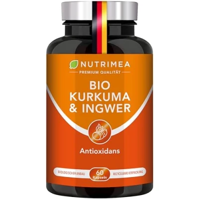 Abbildung von DETOX INGWER &amp; KURKUMA 100% BIO VEGAN Kapseln Hochdosiert mit 95% Extrakt Curcuma Höchste Bioverfügbarkeit Curcumin Gehalt