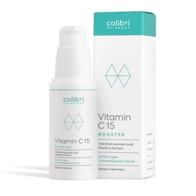 Abbildung von colibri skincare Vitamin C15 Booster 30ml hochdosiertes, veganes Anti Aging Serum mit echten 15% C Gesichtspflege gegen Pigmentflecken und Augenringe Made in Germany