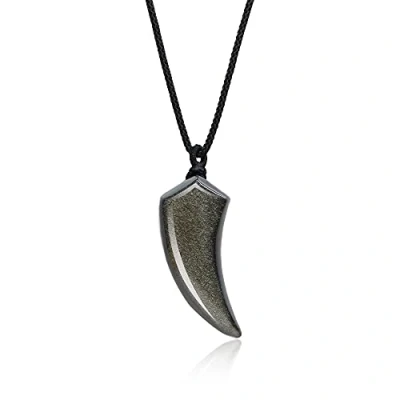 Abbildung von COAI Geschenkideen Unisex Surferkette Mehrfasen Spitzer Anhänger Wolfszahn aus Goldenem Obsidian