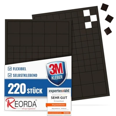 Abbildung von Reorda Magnetplättchen selbstklebend (220 Stück) Starker 3M Kleber ermöglicht erstklassige Klebekraft Vielseitige Flache Magnete zum basteln &amp; schneiden Ideal nutzbar für Schule Büro