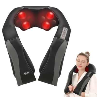 Abbildung von Nackenmassagegerät Schulter mit Wärme, Elektrisches Rücken Massagegerät 3D Rotation Massage und Einstellbaren Geschwindigkeiten für Haus Büro