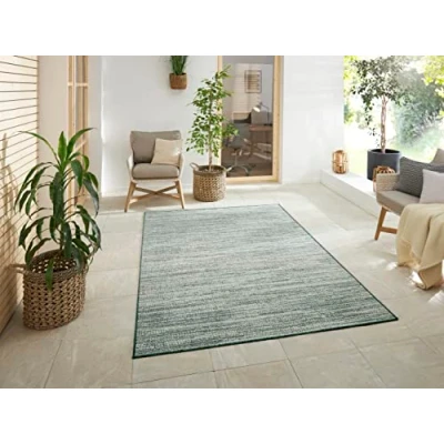 Abbildung von Elle Decoration In und Outdoor Mèlange Flachgewebe Wendeteppich modernes Design meliert robust pflegeleicht wasseranweisend Balkon Terrasse Garten Wohnzimmer Büro Schlafzimmer Grün, 80x150