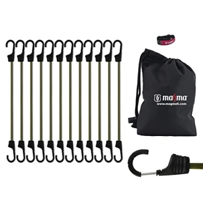 Abbildung von MAGMA Spanngummi 12er Set Robuster Schnellspanner Für Fahrrad, Auto, LKW, Anhänger &amp; Garten Expander zur Sicherung von Tarps, Ladung und Planen Camping, Militär Outdoor (45cm, Grün)