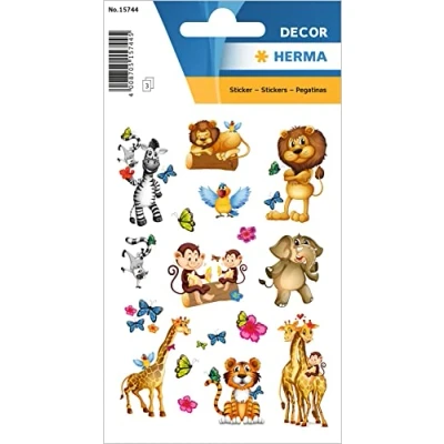 Abbildung von HERMA 15744 Aufkleber Dschungel klein, 51 Stück, Tiere Sticker mit Löwe Affe Elefant Giraffe Tiger Zebra Motiv, Kinder Etiketten für Fotoalbum Tagebuch Poesiealbum Scrapbooking Geburtstag Deko DIY