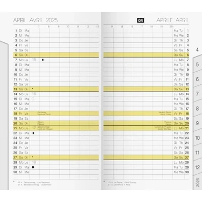 Abbildung von rido/idé Monats Ersatzkalendarium viersprachig Modell M Planer (2025), 2 Seiten = 1 Monat, A6, 32 Seiten, weiß