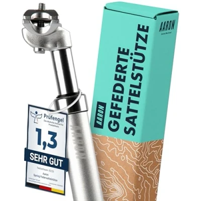 Abbildung von AARON Spring Federsattelstütze mit 30,9 mm Durchmesser Gefederte Aluminium Sattelstütze 350mm Länge Fahrrad gefedert für E Bike, MTB, Trekking Citybike u.v.m. Silber
