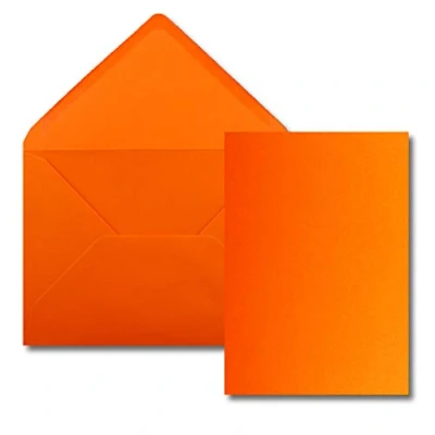 Abbildung von 25 Stück Karte mit Umschlag Set Einzel Karten Din A5 14,8 x 21 cm orange Brief Umschlägen C5 15,4 22 Nassklebung