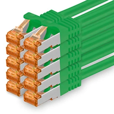 Abbildung von 1aTTack.de 1m Cat.7 Netzwerkkabel Grün 10 Stück Gigabit Ethernet LAN Kabel 10000 Mbit S Patchkabel Cat7 FTP PIMF Schirmung LSZH Rohkabel Rj45 Stecker Cat 6a x 1 Meter