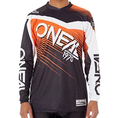 Abbildung von O&#039;NEAL Motocross Jersey Langarm MX Enduro Gepolsterter Ellbogenschutz, V Ausschnitt, atmungsaktiv Element Racewear Erwachsene Schwarz Orange Größe M