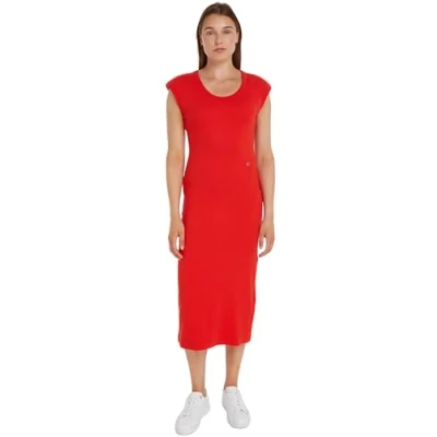 Abbildung von Tommy Hilfiger Midikleid »SLIM RIB DRS MIDI CAP SLEEVE«, im Basic Style