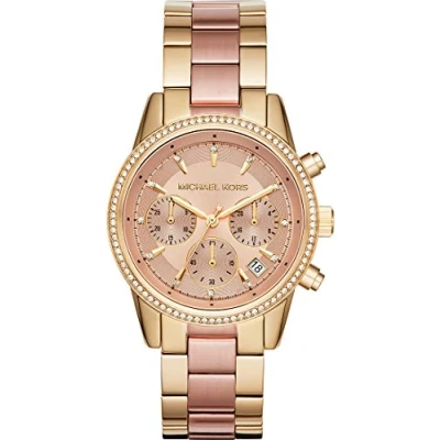 Abbildung von Michael Kors MK6475 Chronograph Uhr Damenuhr Edelstahl 5 bar Analog Chrono Datum Bicolor