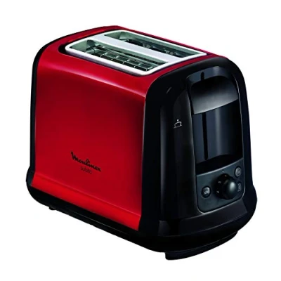 Abbildung von Moulinex LT260D11 Subito Toaster, Aufwärm und Auftaufunktion, Krümelschublade, Schwarz/Edelstahl Rot