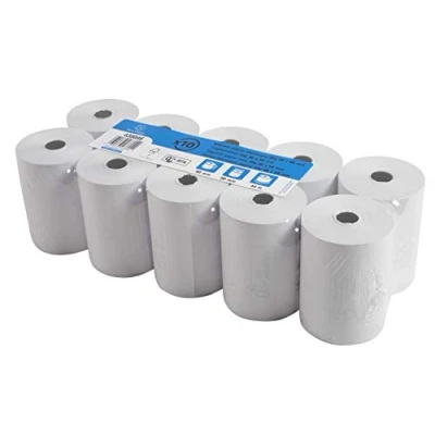 Abbildung von Exacompta 43804E 10er Pack Thermopapierrollen 1 lagig Breite: 80mm, Länge: 44m, Durchmesser Kern: 12mm 48g/m² rückseitig bedruckt für Kassen Kassenrolle