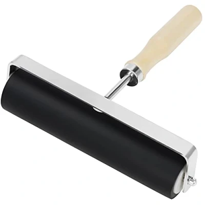 Abbildung von Kurtzy Brayer Roller für Linoldruck Farbe Walze Druckgrafik 15cm Schwarze Hartgummi mit Holzgriff Linoldruck, Stempel, Farbblock und Klebeanwendungen