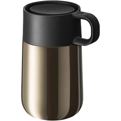 Abbildung von WMF Impulse Travel Mug, Thermobecher Edelstahl 0,3l, Automatikverschluss, 360 Trinköffnung, Kaffeebecher to go hält Getränke 6h warm/ 12h kalt, braun