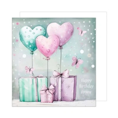 Abbildung von Edition Seidel Premium quadratische Geburtstagskarte mit Umschlag. Glückwunschkarte Happy Birthday Billet Karte Frau Mann Kind Mädchen Geschenke Herzen Luftballons (GQ201 SW024)
