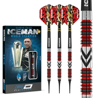 Abbildung von RED DRAGON Gerwyn Price Iceman Firebird 18 Gramm Softip Premium Wolfram Darts Set mit Flüge und Stielen