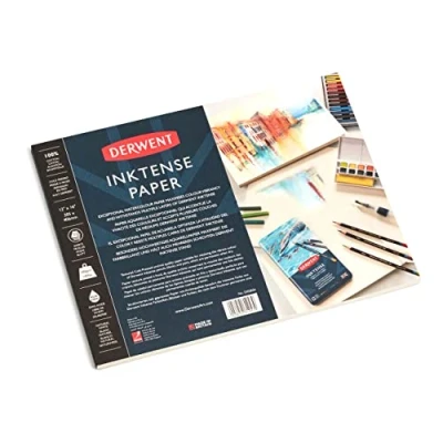 Abbildung von Derwent Inktense Papierblock 305 x 406 mm, 20 Blatt Papier, strukturiertes kaltgepresstes Aquarellpapier, ideal für Schichttechniken, professionelle Qualität (2305836)