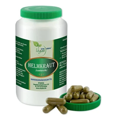 Abbildung von VITA IDEAL Vegan® Helmkraut 360 Kapseln Scutellaria Hb. Tagesportion 700mg Helm Kraut reines Pulver. Natürlich, pflanzlich und ohne Zusatzstoffe, original von VITAIDEAL.