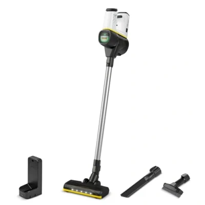 Abbildung von Kärcher Akku Staubsauger VC 6 Cordless ourFamily, 2 Saugstufen, Laufzeit: bis zu 50 min., Gewicht: 2,8 kg, 25,2 V Akku, Wandhalterung mit Ladefunktion, Boden und Fugendüse, Staubbürste, Weiß