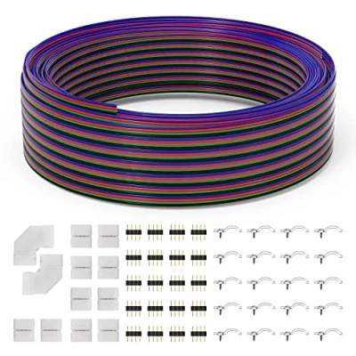 Abbildung von Chesbung RGB LED Verlängerungskabel 4 Polig, 15M/49.2ft Band Verbindungskabel Strip Extension Kabel für 5050 3528 2835 Streifen, inkl. Poliger Stecker