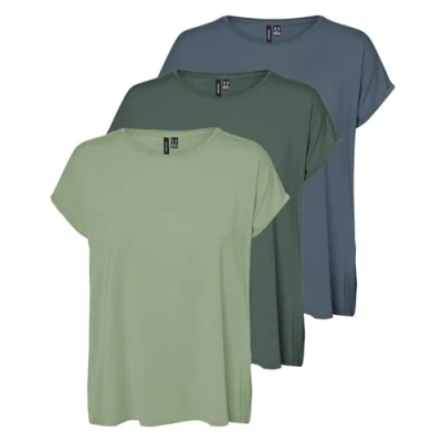 Abbildung von VERO MODA Damen VMAVA Plain SS TOP GA JRS 3 Pack Kurzarm Shirt, Stormy Weather/Dark Forest/Reseda, XXL