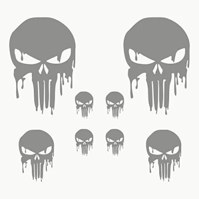 Abbildung von AUTODOMY Schädel Skull Geschmolzen Aufkleber Paket 8 Stück Punisher für Auto oder Motorrad (Silber)