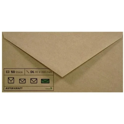 Abbildung von Netuno 50 Kraftpapier Umschläge DIN lang 110 x 220 mm 100g Aster Kraft lange Briefumschläge DL ohne Fenster Retro Recycling Briefhüllen Natur Papier Vintage Briefkuverts Braun