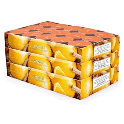 Abbildung von pajoma® Teelichte 3er Pack, Zimt Orange 90 Duft in Aluminiumhülle, Brenndauer ca. 4 Stunden Höhe 1,5 cm ø 3,5 Premium Qualität Deko, Gastronomie, Outdoor, Windgläser, Hochzeit