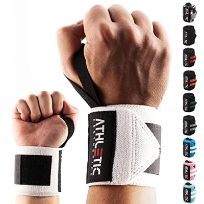 Abbildung von ATHLETIC AESTHETICS Handgelenk Bandagen Fitness Wrist Wrap (45 cm im Paar) Handgelenkbandage für Krafttraining, Fitness, Bodybuilding, Crossfit Handgelenkstütze (Weiß)