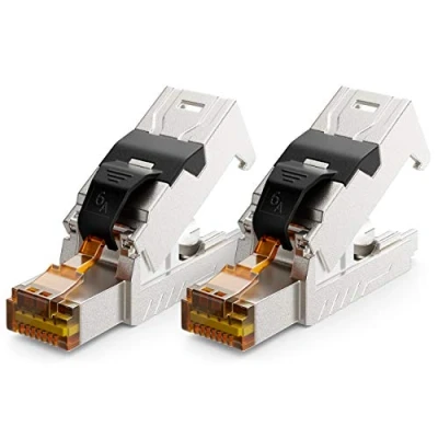 Abbildung von deleyCON 2x CAT 6a Netzwerkstecker RJ45 mit LSA Anschluss Werkzeuglos für Starre Verlegekabel LAN Kabel Netzwerkkabel Stecker CAT6a CAT7 Geschirmt Metallgehäuse 10 Gbit/s
