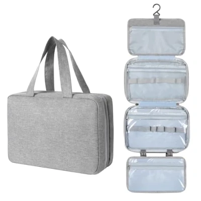 Abbildung von AiQInu Kulturbeutel zum Aufhängen, Kulturtasche Unisex Faltbare Waschtasche Kosmetiktasche Reisezubehör mit Haken für Damen und Herren