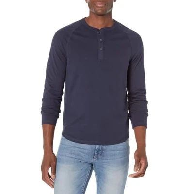 Abbildung von Amazon Essentials Herren Langärmeliges Henley Shirt, Schmale Passform, Marineblau, L