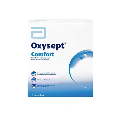 Abbildung von AMO Oxysept Comfort Economy Pack Peroxid System zur besonders schonenden Reinigung weicher Kontaktlinsen 3 x Kontaktlinsenflüssigkeit + 72 Neutralisationstabletten