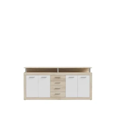 Abbildung von FORTE Cava Kommode mit 4 Türen, Schubladen und Aufsatz, Holzwerkstoff, Sonoma Eiche Dekor Weiß, B x H T: 197,5 94,4 36,3 cm