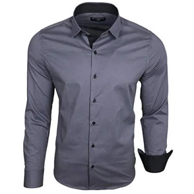 Abbildung von Baxboy Herren Hemd Langarm/Business Freizeit Hochzeit/Bügelleicht/Slim Fit/Anzug Kentkragen B 500, Farbe:Anthrazit, Größen:M