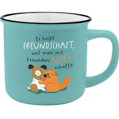 Abbildung von GRUSS &amp; CO Becher mit Motiv &quot;Freundschaft&quot; New Bone China Porzellan, Emaille Optik, 35 cl Geschenk für Freunde, Frühstück 73914