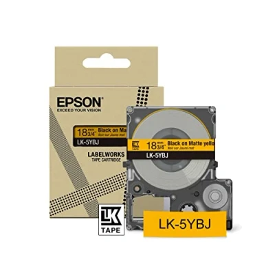 Abbildung von Epson Etikettenkassette, mattes Beschriftungsband LK 4YBJ schwarz auf gelb, langlebiges Band für LabelWorks Etikettendrucker, wasser &amp; verschleißfest, 8 m x 12 mm