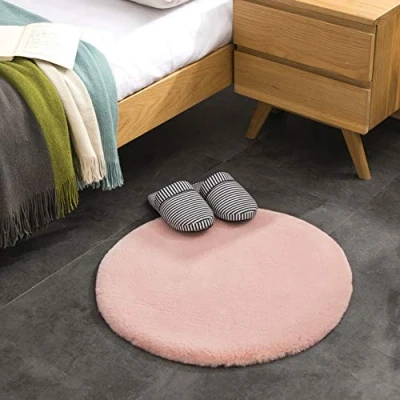 Abbildung von Teppich Wölkchen Fell Rund, Fellteppich Kunstfell Waschbar, Hasenfell, Kaninchenfell Flauschiger Wohnzimmer, Bettvorleger Schlafzimmer Rosa Rund 60cm