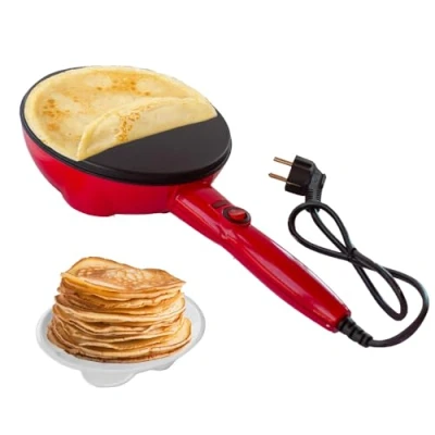 Abbildung von BEHOME Elektrische Crêpes Pfanne mit Griff für Crêpes, antihaftbeschichtet, 800 W, 20 cm, Rot