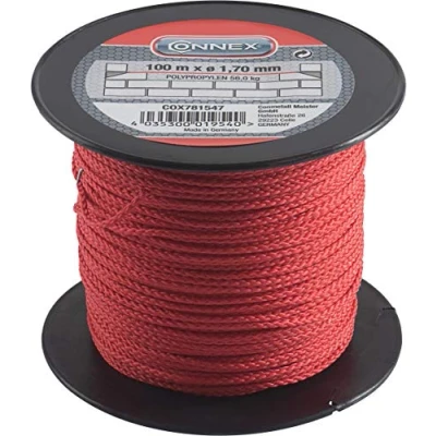 Abbildung von Connex Maurerschnur rot 100 m Länge Ø 1,7 mm Polypropylen geflochten Knotenfest Reißfest &amp; Belastbar Auf Spule / Richtschnur Bauschnur Lotschnur Pflasterschnur COX781547