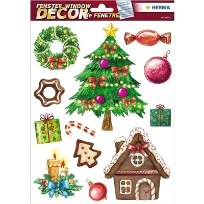 Abbildung von HERMA 15114 Fensterbilder Weihnachten Weihnachtsbaum Lebkuchen, 12 Stück, selbstklebend, Kinder Fensteraufkleber, ablösbare Winter Fenstersticker, Fensterfolie Kinderzimmer Dekoration Weihnachtsdeko