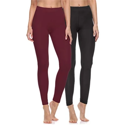 Abbildung von Merry Style 2er Pack Leggings Damen Baumwolle für das ganze Jahr Bequeme Blickdicht Ideal Yoga Sport Gym und Freizeit MS10 198 (Schwarz/Weinrot, S)