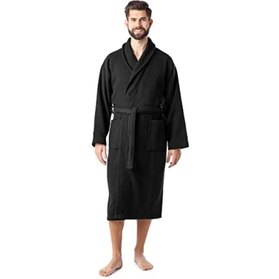 Abbildung von Ladeheid Herren Frottee Bademantel aus 100% Baumwolle Waffelpiqué LA40 226 (Schwarz (D16), S)