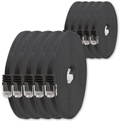 Abbildung von 1m Schwarz 10 Stück Cat.6 Flaches Netzwerkkabel Cat6 Flachkabel Ultra Flach Patchkabel 1000 Mbit/s Gigabit LAN (RJ45) Slim Micro