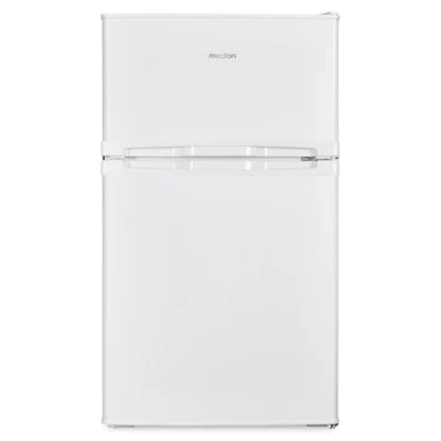 Abbildung von MEDION Mini Kühl Gefrierkombination (85 Liter, 61L Kühlteil, 24L Gefrierteil, freistehend, 40 dB, transparente Gemüseschublade, Türanschlag wechselbar, MD 37689) weiß