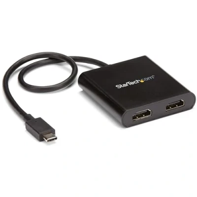 Abbildung von StarTech.com USB C auf Dual HDMI Adapter, Typ Multi Monitor MST Hub, 4K 30Hz/1080p 60Hz Laptop Display Extender / Splitter, extra langes integ. Kabel, nur Windows (MSTCDP122HD)
